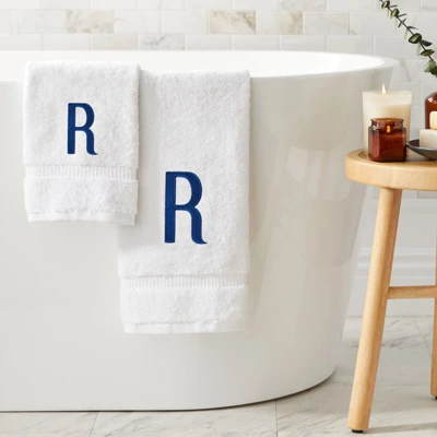 Juvale 3 Piece Letter R Monogrammed Bath Towels Set, White Cotton Bath Towel, Hand Towel, And Washcloth W Blue Embroidered Initial R For Wedding Gift 4 Juvale 3 Piece Letter R Monogrammed Bath Towels Set, White Cotton Bath Towel, Hand Towel, And Washcloth W Blue Embroidered Initial R For Wedding Gift - Image 2