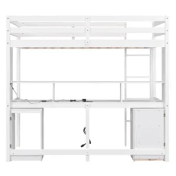 Loft Bed With Multi-Function Storage Table, LED Lights, Bedside Tray And Charging Station, White - ModernLuxe -Baxton Studio Store GUEST 026dbc1b c1e3 4184 ac25 39d2cb3e85d5