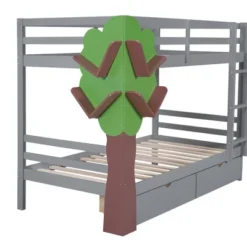 Twin-Over-Twin Bunk Bed With A Tree Decor And Two Storage Drawers-ModernLuxe -Baxton Studio Store GUEST 03cd6975 5f79 4ee5 b04d 823772e42455