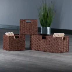 3pc Tessa Woven Rope 2 Small And 1 Large Basket Set Walnut - Winsome -Baxton Studio Store GUEST 08b30add efea 46e2 b935 2729142e7d06