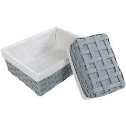Juvale 5-Piece Grey Woven Nesting Baskets With Cloth Lining For Storage, Small Decorative Lined Rectangular Wicker Bins Set For Organizing (3 Sizes) -Baxton Studio Store GUEST 09cf90c5 054b 4ed6 a350 9bf01a751f35