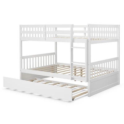 Costway Full Over Full Bunk Bed Platform Wood Bed W/ Trundle & Ladder Rail Brown/White 11 Costway Full Over Full Bunk Bed Platform Wood Bed W/ Trundle & Ladder Rail Brown/White - Image 9