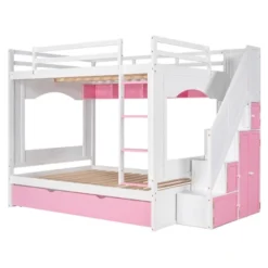 Full Over Full Bunk Bed With Trundle, Stairs, Ladders And Storage Cabinet-ModernLuxe -Baxton Studio Store GUEST 0b11497b 1955 4c5d 8924 c21fa15197c7