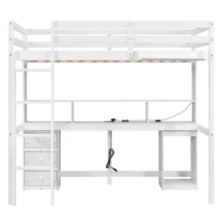 Loft Bed With Multi-Function Storage Table, LED Lights, Bedside Tray And Charging Station, White - ModernLuxe -Baxton Studio Store GUEST 0c075bc0 b4b6 4dab bf99 034fe6432e51