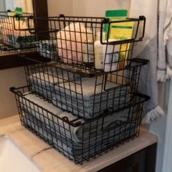 Set Of 3 Storage Bins - Basket Set For Toy, Kitchen, Closet, And Bathroom Storage - Small, Medium, And Large Shelf Organizers By Home-Complete (Black) -Baxton Studio Store GUEST 0d998a96 6b72 47e5 a225 0c13a333eb76