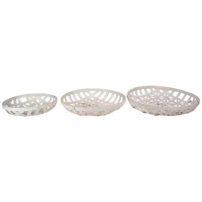 Northlight Set Of 3 Cream White Round Lattice Tobacco Table Top Baskets 4 Northlight Set Of 3 Cream White Round Lattice Tobacco Table Top Baskets - Image 2