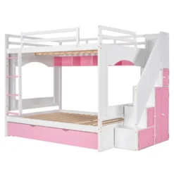 Full Over Full Bunk Bed With Trundle, Stairs, Ladders And Storage Cabinet-ModernLuxe -Baxton Studio Store GUEST 14a38407 75fc 45e1 b3cf 6aa08ffcb04f