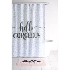 Shiraleah "Hello Gorgeous" Grey Leopard Print Shower Curtain -Baxton Studio Store GUEST 16b90daf e6fd 4a6d a736 160da4d8e33d