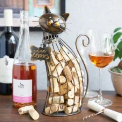 True Cat Wine Cork Holder, Decorative Wine Cork Storage And Decor, Set Of 1, Metal With Brown Finish, Holds 50 Wine Corks