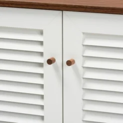 Coolidge 4 Shelf Wood Shoe Cabinet White/Walnut - Baxton Studio -Baxton Studio Store GUEST 18091c0f ab86 4312 b659 061e757a933f