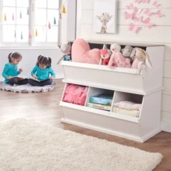 Badger Basket Two Bin Stackable Storage Cubby White/Gray Woodgrain -Baxton Studio Store GUEST 188e9a76 a8e3 4b08 8662 7266daf31065