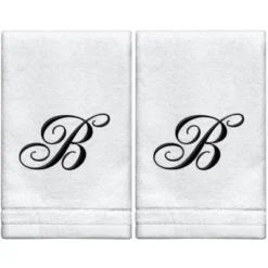 Creative Scents Set Of 2 White Fingertip Monogrammed Towels, Black Embroidered -Baxton Studio Store GUEST 1b041aea ad23 43d2 8a7e cb2c25560996