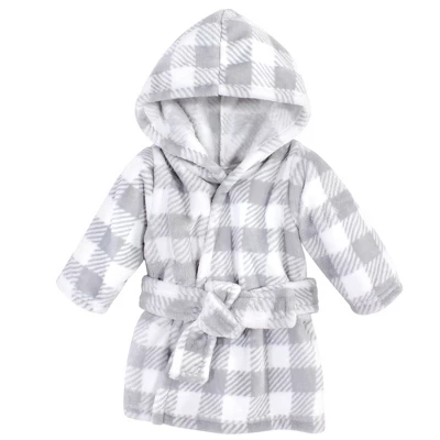 Hudson Baby Infant Plush Animal Face Bathrobe, Gray Plaid, 0-9 Months 3 Hudson Baby Infant Plush Animal Face Bathrobe, Gray Plaid, 0-9 Months