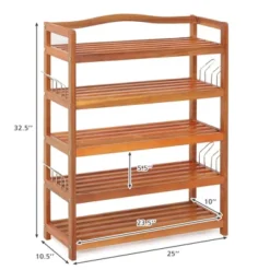 Costway 5-Tier Wood Shoe Rack Solid Acacia Wood Shoe Shelf With Side Metal Hooks -Baxton Studio Store GUEST 20b5bbe5 aa80 4f61 a37e 191f7f4745ae