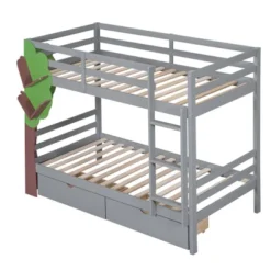 Twin-Over-Twin Bunk Bed With A Tree Decor And Two Storage Drawers-ModernLuxe -Baxton Studio Store GUEST 20cfa0a5 7ab5 4816 a662 9fefcaa108ef