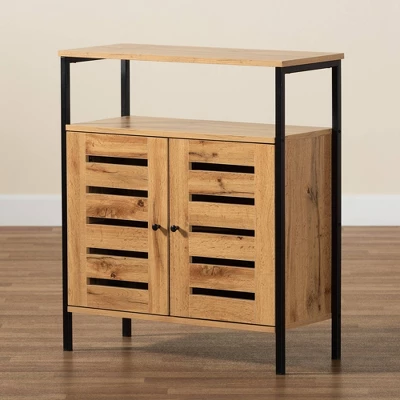 Vander Wood And Metal 2 Door Shoe Cabinet Oak Brown/Black - Baxton Studio 11 Vander Wood And Metal 2 Door Shoe Cabinet Oak Brown/Black - Baxton Studio - Image 9