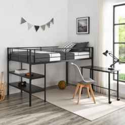 Twin Analise Metal Low Loft Bed With Desk And Storage Black - Saracina Home -Baxton Studio Store GUEST 26e7a46a 7aaa 4be6 adee 58e16a185626
