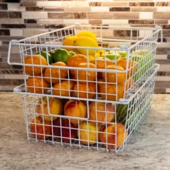 Set Of 2 Storage Bins - Basket Set For Toy, Kitchen, Closet, And Bathroom Storage - Large Shelf Organizers With Handles By Home-Complete (White) -Baxton Studio Store GUEST 275503b1 fa3d 4f7e bad4 3ac011784789