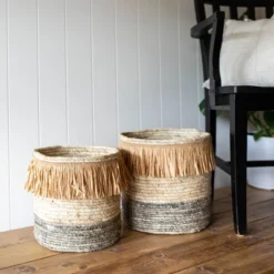 Set Of 2 Natural Woven Natural Corn Husk & Faux Raffia Basket - Foreside Home & Garden -Baxton Studio Store GUEST 293127fb ae1e 40aa b1fa 669683b6711d