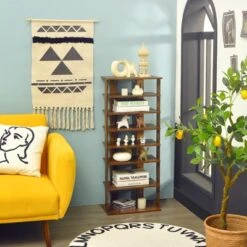 Tangkula 7-Tier Shoe Rack Free Standing Shelf Storage Modern Shoe Rack Organizer Brown/Black/White -Baxton Studio Store GUEST 2b16616a 84a2 4220 bcf1 7a9b8774c5d8