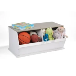 Badger Basket Two Bin Stackable Storage Cubby White/Gray Woodgrain -Baxton Studio Store GUEST 2dab8351 2ff5 4c49 b07d e8e296bda386