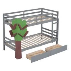 Twin-Over-Twin Bunk Bed With A Tree Decor And Two Storage Drawers-ModernLuxe -Baxton Studio Store GUEST 2fd025cd 7d2d 4e0e 9a5d b0fb7936473e