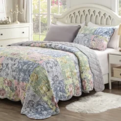 Emma Floral Patchwork Quilted Reversible Pillow Sham By Greenland Home Fashions -Baxton Studio Store GUEST 3146a9f1 5f51 4a1f aae1 24158bb0424f
