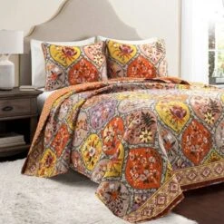 Lush Décor 3pc Bohemian Flower Reversible Oversized Cotton Quilt Set Orange/Lilac 17 Lush Décor 3pc Bohemian Flower Reversible Oversized Cotton Quilt Set Orange/Lilac -Baxton Studio Store GUEST 315db16c 7b5a 4742 a499 1911b9e0546d