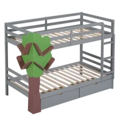Twin-Over-Twin Bunk Bed With A Tree Decor And Two Storage Drawers-ModernLuxe -Baxton Studio Store GUEST 32c649a9 f94f 497d 8e74 536858bda2d6