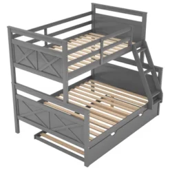 Twin Over Full Bunk Bed With Twin Size Trundle Bed, Ladder And Guardrail-ModernLuxe 18 Twin Over Full Bunk Bed With Twin Size Trundle Bed, Ladder And Guardrail-ModernLuxe -Baxton Studio Store GUEST 33b2b080 86b2 4e88 9597 27b215c79575
