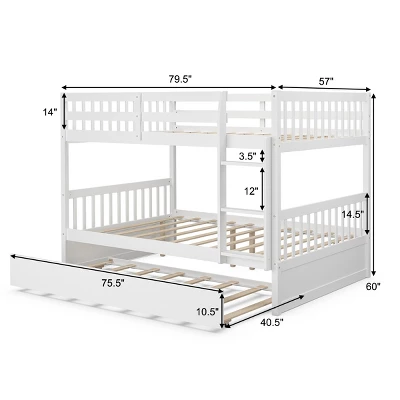 Costway Full Over Full Bunk Bed Platform Wood Bed W/ Trundle & Ladder Rail Brown/White 3 Costway Full Over Full Bunk Bed Platform Wood Bed W/ Trundle & Ladder Rail Brown/White
