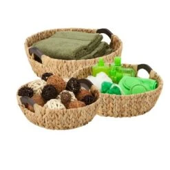 Honey-Can-Do 3pc Round Natural Baskets Wood