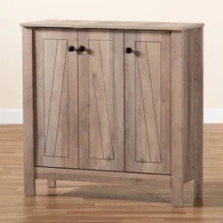 Derek Finished Wood 3 Door Shoe Cabinet Oak - Baxton Studio -Baxton Studio Store GUEST 38c9b77e 81f2 405e a18b cec5f65cc46b