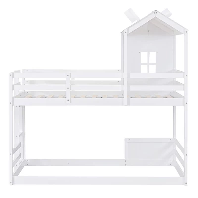 Twin Over Twin Bunk Bed With Roof, Window, Guardrails And Ladder - ModernLuxe 8 Twin Over Twin Bunk Bed With Roof, Window, Guardrails And Ladder - ModernLuxe - Image 6