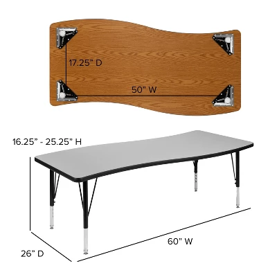 Flash Furniture 26"W X 60"L Rectangle Wave Flexible Collaborative Thermal Laminate Activity Table - Height Adjustable Short Legs 5 Flash Furniture 26"W X 60"L Rectangle Wave Flexible Collaborative Thermal Laminate Activity Table - Height Adjustable Short Legs - Image 3