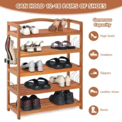 Costway 5-Tier Wood Shoe Rack Solid Acacia Wood Shoe Shelf With Side Metal Hooks -Baxton Studio Store GUEST 3fce3b5e 26fa 4cb2 898b 079b31d140d6