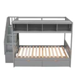 Twin Over Full Bunk Bed With Shelves, Storage Staircase And 2 Drawers - ModernLuxe -Baxton Studio Store GUEST 40172507 d474 479c a68b 5c0cc0a22633