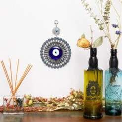 Okuna Outpost Evil Eye Wall Hanging, Turkish Amulet Decoration (Blue Glass, 5 Inches)