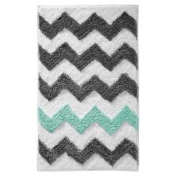 Microfiber Rectangular Chevron Rug Gray/Teal - IDESIGN