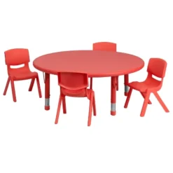 Flash Furniture 45" Round Plastic Height Adjustable Activity Table Set With 4 Chairs -Baxton Studio Store GUEST 460b6e5d b99d 437c 806d 0836284f2fa0