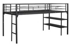 Metal Twin Size Low Loft Bed With Storage Shelf And Stairs, Black - ModernLuxe -Baxton Studio Store GUEST 46383bbf a13e 423e 9faf 761b81eed752