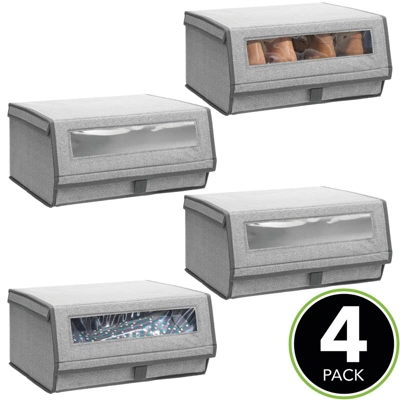 MDesign Large Fabric Closet Shoe Storage Box, 4 Pack, Gray Herringbone 3 MDesign Large Fabric Closet Shoe Storage Box, 4 Pack, Gray Herringbone