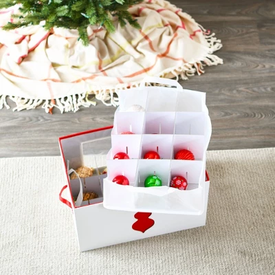 Household Essentials Ornament Storage Chest With 24 Pockets Green 5 Household Essentials Ornament Storage Chest With 24 Pockets Green - Image 3