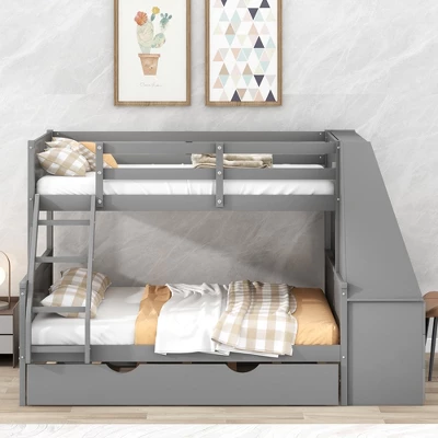 Twin Over Full Bunk Bed With Trundle, Built-in Desk, Three Storage Drawers And Shelf-ModernLuxe 4 Twin Over Full Bunk Bed With Trundle, Built-in Desk, Three Storage Drawers And Shelf-ModernLuxe - Image 2