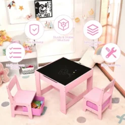 Costway 3 In 1 Wood Activity Table Chair Set W/Storage Box Pink -Baxton Studio Store GUEST 4b9961a2 3558 47a3 b3d0 a78b011747fd