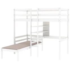 Convertible Loft Bed With L Shaped Desk, Shelf And Ladder, White - ModernLuxe 18 Convertible Loft Bed With L Shaped Desk, Shelf And Ladder, White - ModernLuxe -Baxton Studio Store GUEST 4bd47d46 8945 4dc0 ba1b eef80efaf21b