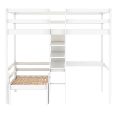 Convertible Loft Bed With L Shaped Desk, Shelf And Ladder, White - ModernLuxe 7 Convertible Loft Bed With L Shaped Desk, Shelf And Ladder, White - ModernLuxe - Image 5