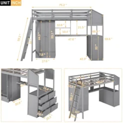 Twin Size Loft Bed With Wardrobe, Drawers And Desk With Shelves - ModernLuxe -Baxton Studio Store GUEST 4cf5baa2 1bcc 4e57 8206 c849b57b98e0