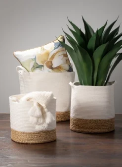 Sullivans Set Of 3 Basket Water Hyacinth Baskets 18.5"H, 14.5"H & 12.5"H Off-White