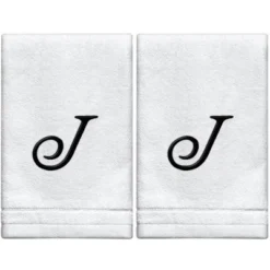 Creative Scents Set Of 2 White Fingertip Monogrammed Towels, Black Embroidered -Baxton Studio Store GUEST 4fc46578 60d5 429d 91d1 24cc5536af82